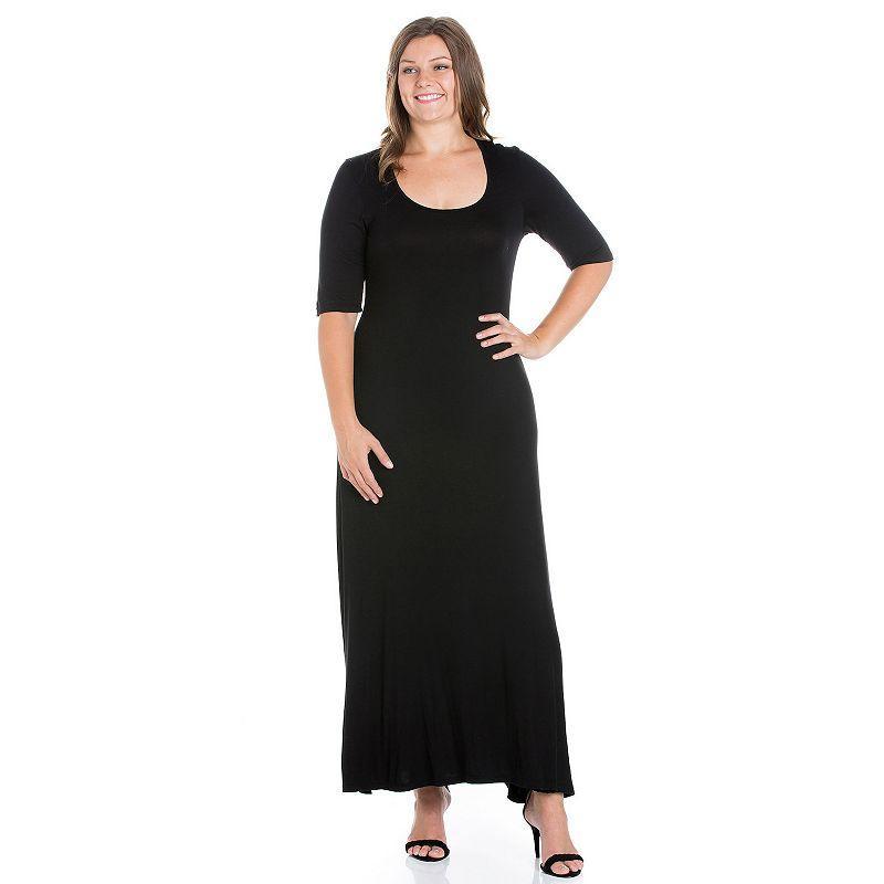 Plus Size 24seven Comfort Apparel Elbow Length Sleeve Maxi Dress, Womens Black Product Image