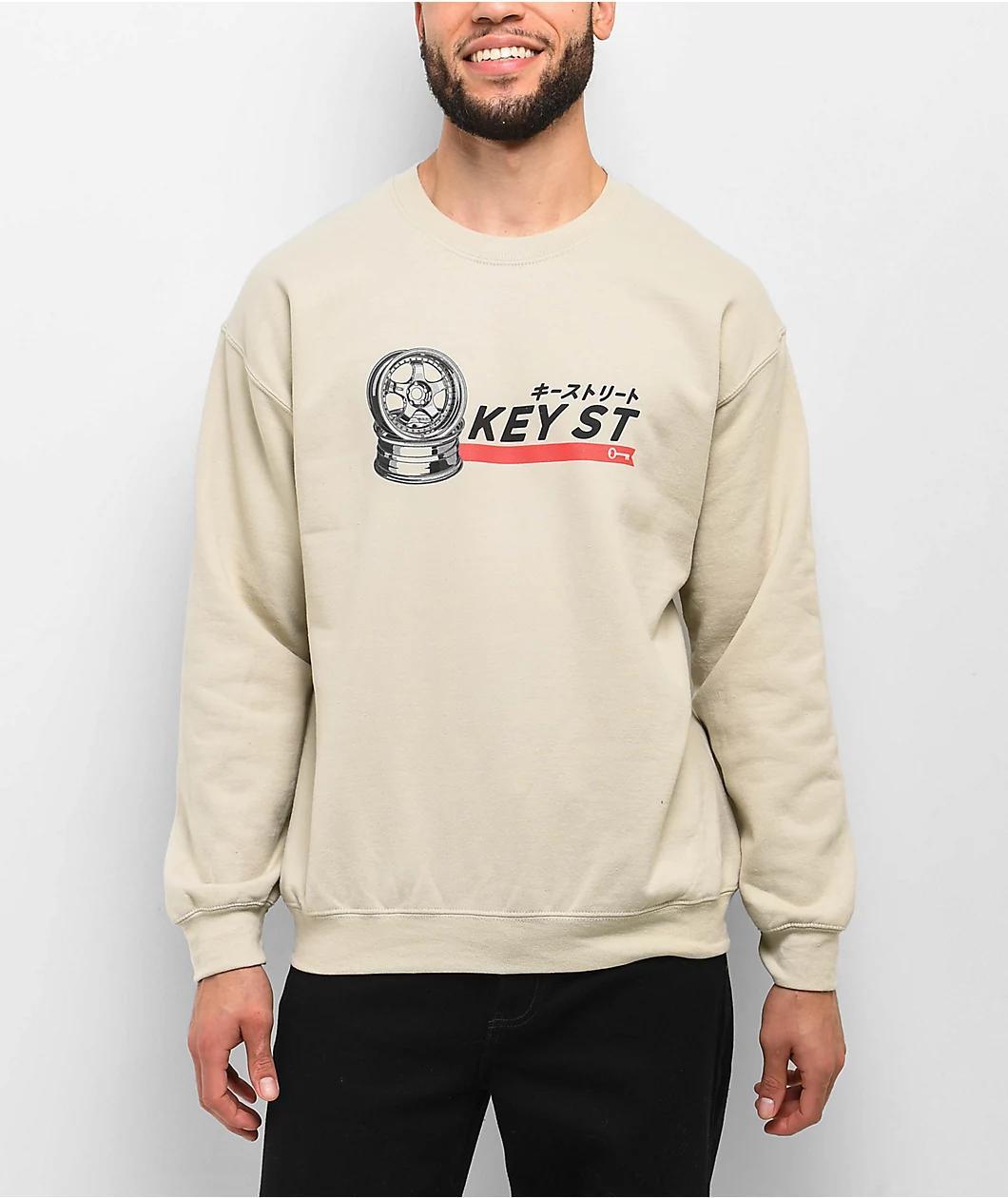 Key Street Wheels Beige Crewneck Sweatshirt Product Image