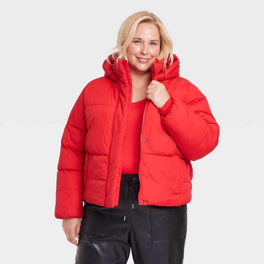 Womens Nylon Puffer Jacket - A New Day Red 3X Product Image