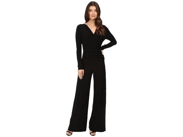 Norma Kamali V-Neck Long Sleeve Shirred Waist Jumpsuit (Black) Women's Jumpsuit & Rompers One Piece Product Image