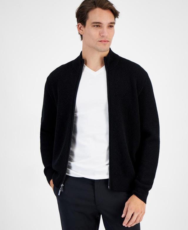 Michael Kors Mens Modern-Fit Honeycomb-Knit Full-Zip Cardigan Product Image