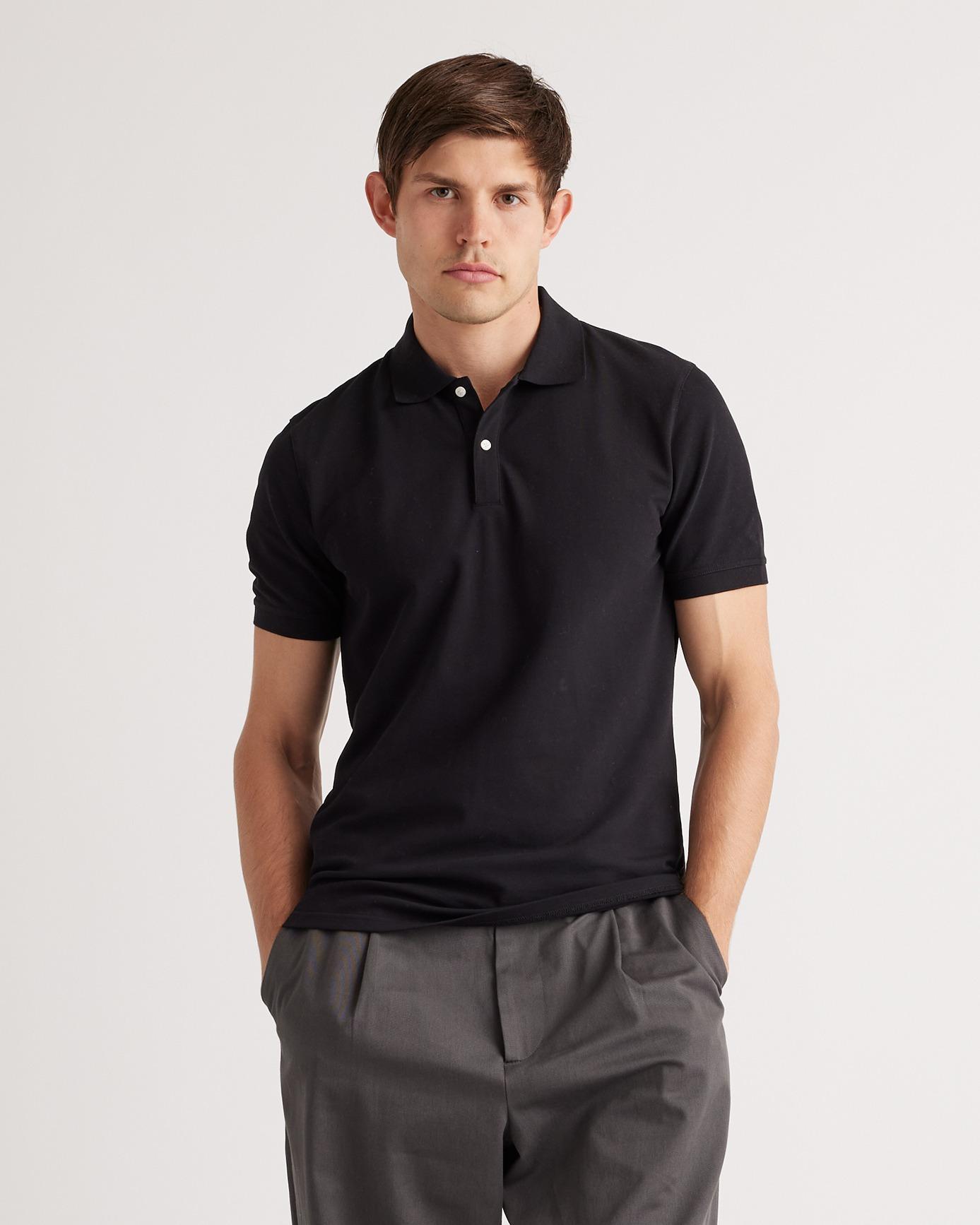 Mens Organic Stretch Luxe Pique Polo Shirt in Black/Spandex, Size Small, Organic Cotton by Quince Product Image