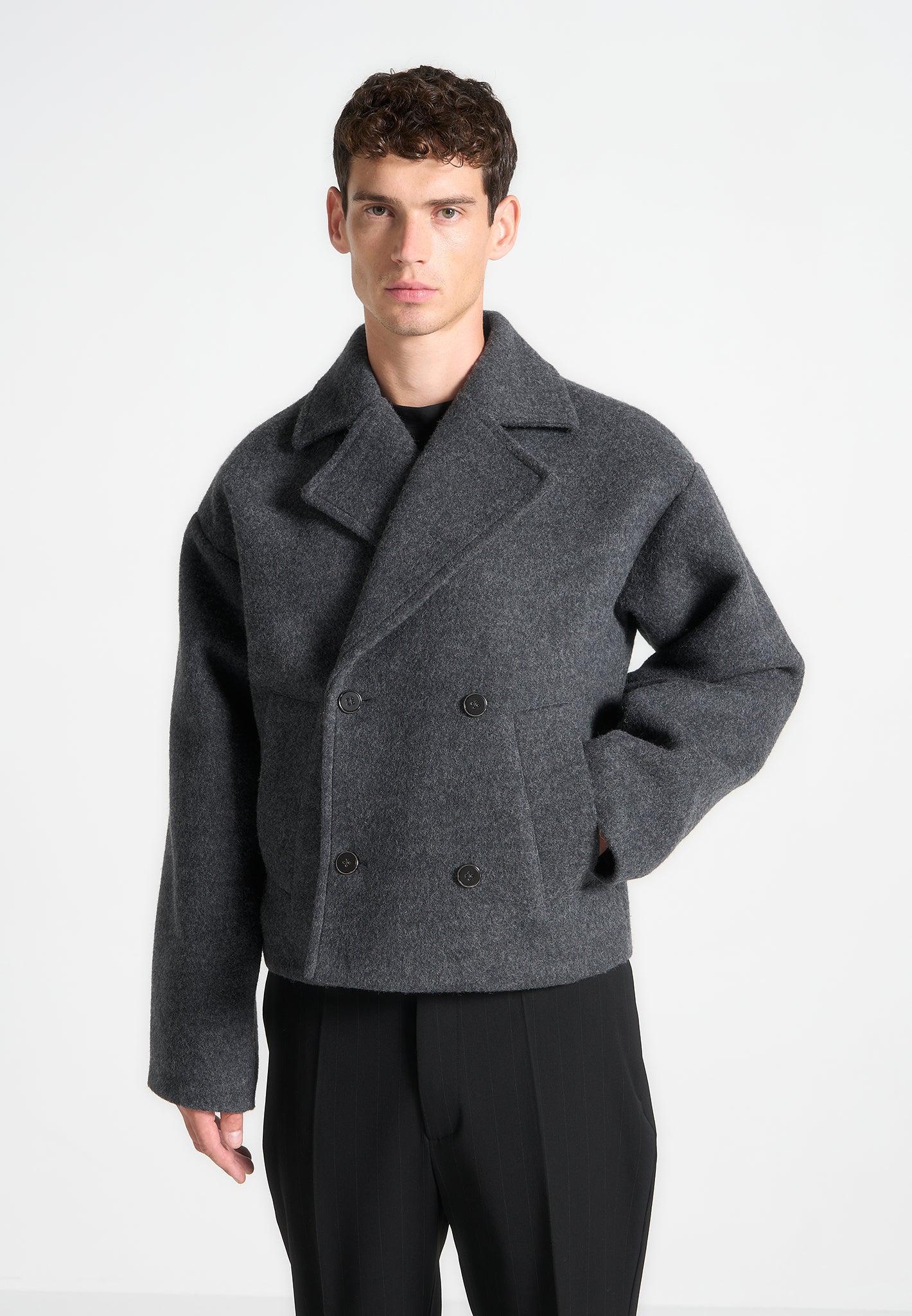 Double Breasted Wool Jacket - Grey Male Product Image