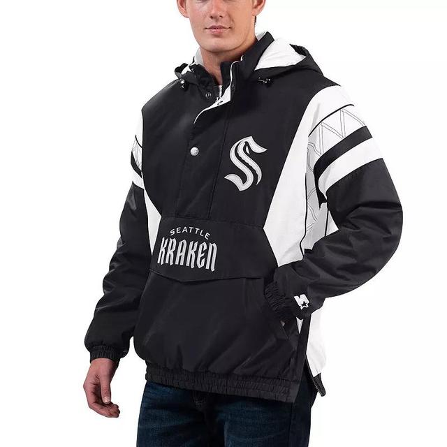 Mens Starter x NHL Black Ice Black/White Seattle Kraken Home Team Half-Zip Pullover Hoodie Product Image