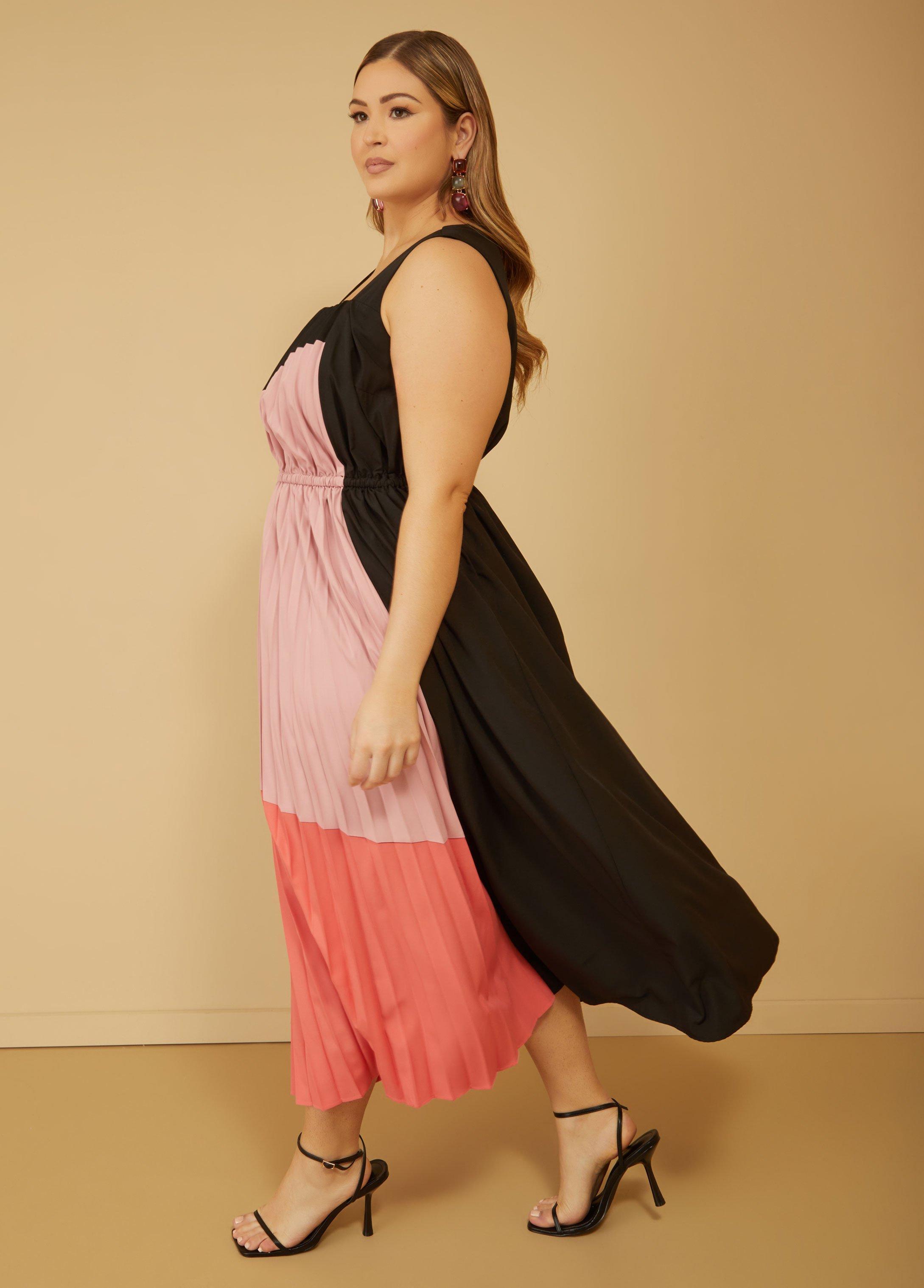 Colorblock Pleated Maxi Dress Product Image