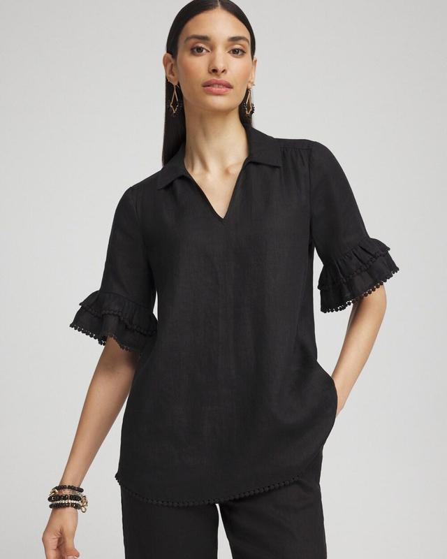 Women's Linen Ruffle Sleeve Blouse Product Image