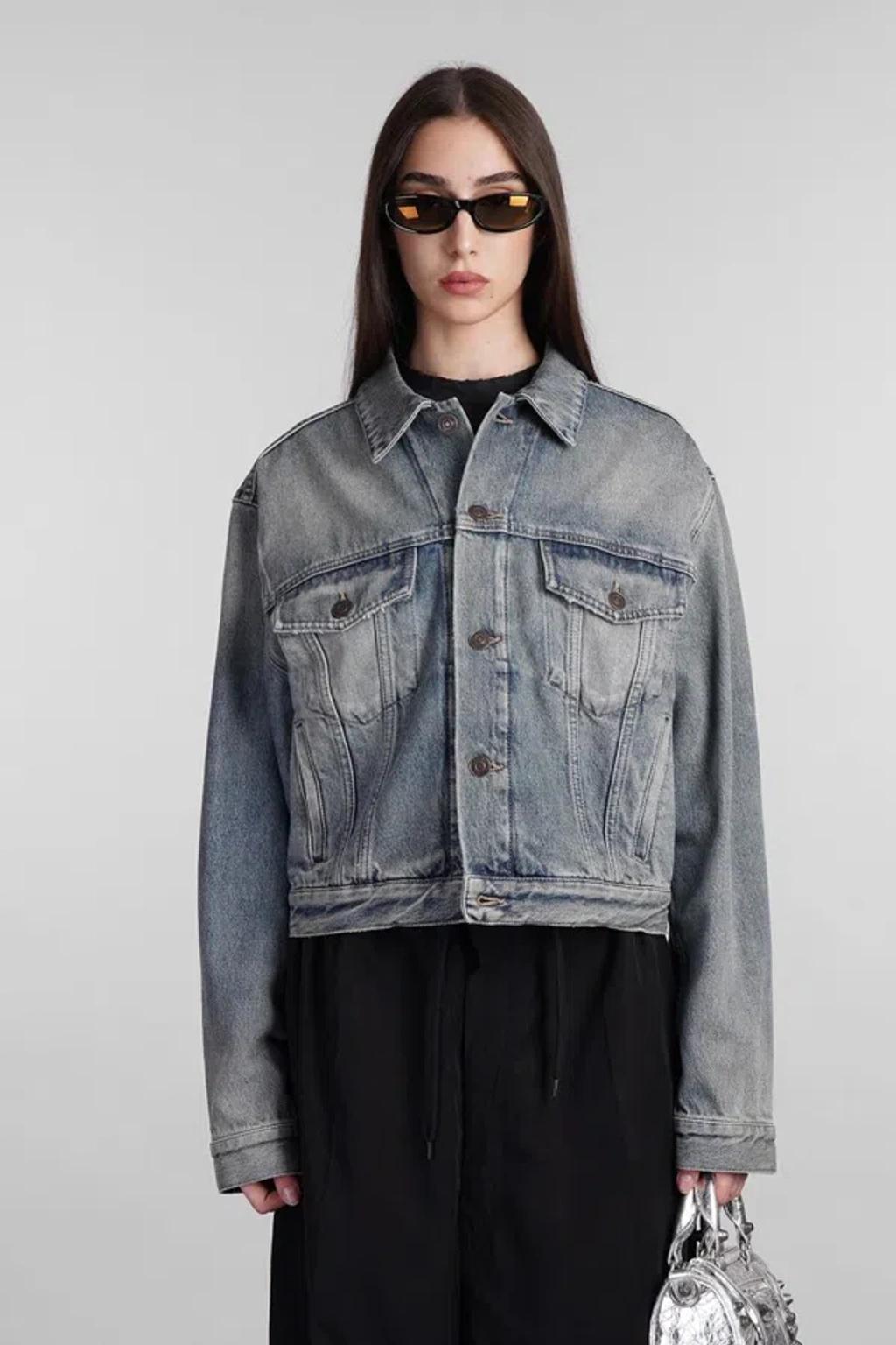 BALENCIAGA Nologo Printed Denim Jackets In Blue Product Image