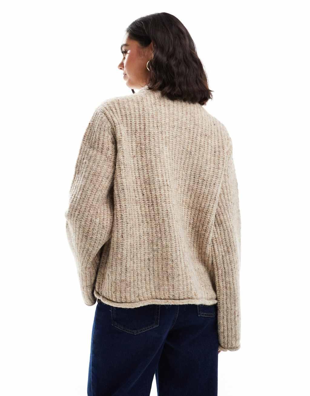 Vero Moda knit heavyweight toggle cardigan in oatmeal Product Image