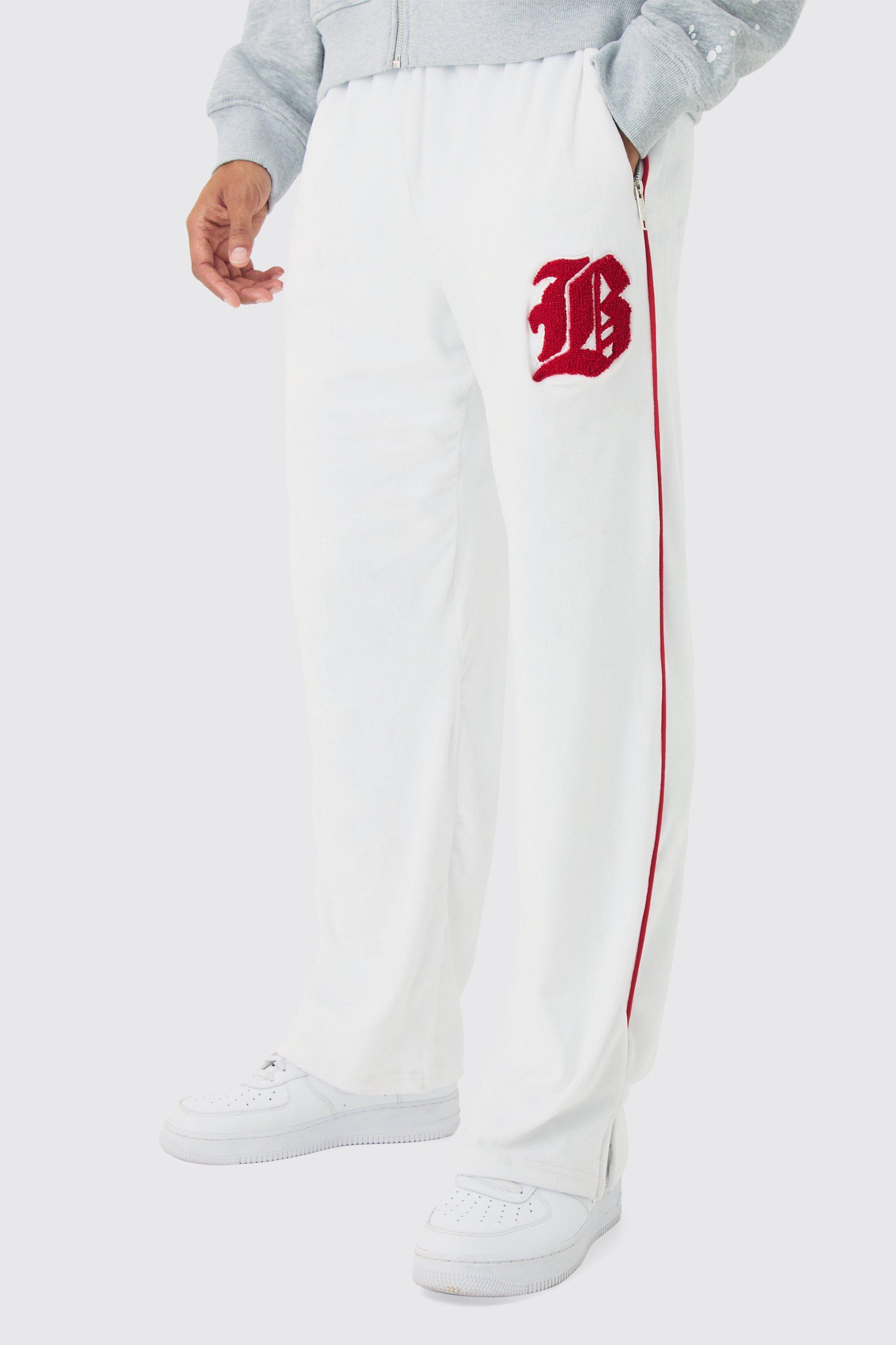 Straight Leg Varsity Velour Sweatpants | boohooMAN USA Product Image