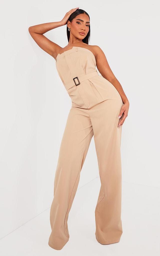 Stone Woven Belted Bandeau Wide Leg Jumpsuit Product Image