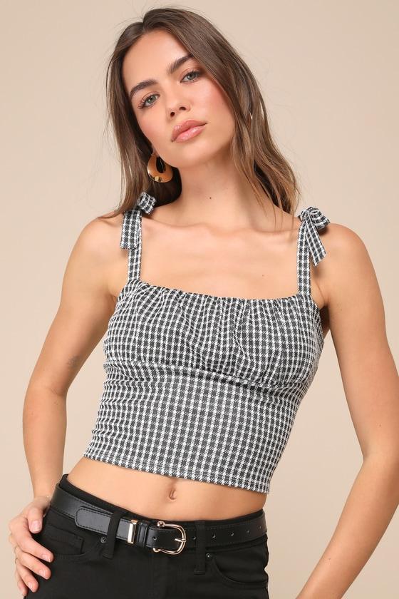 Cutest Pose Black and White Gingham Tie-Strap Crop Top product image