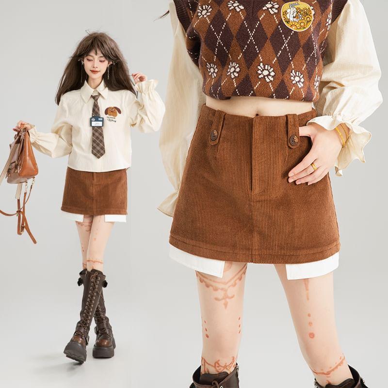 High Waist Corduroy Mini A-Line Skirt Product Image