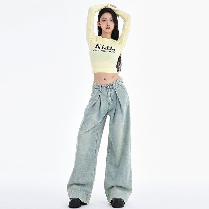 Low Rise Washed Wide Leg Jeans (Various Designs) Product Image