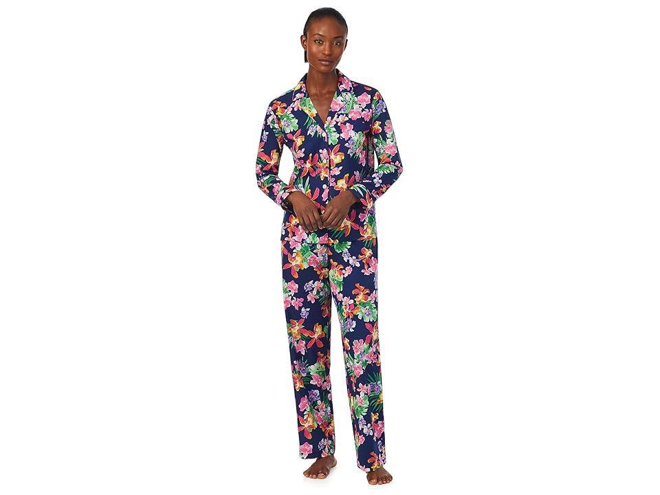 LAUREN Ralph Lauren Long Sleeve Notch Collar PJ Set Floral) Women's Pajama Sets Product Image