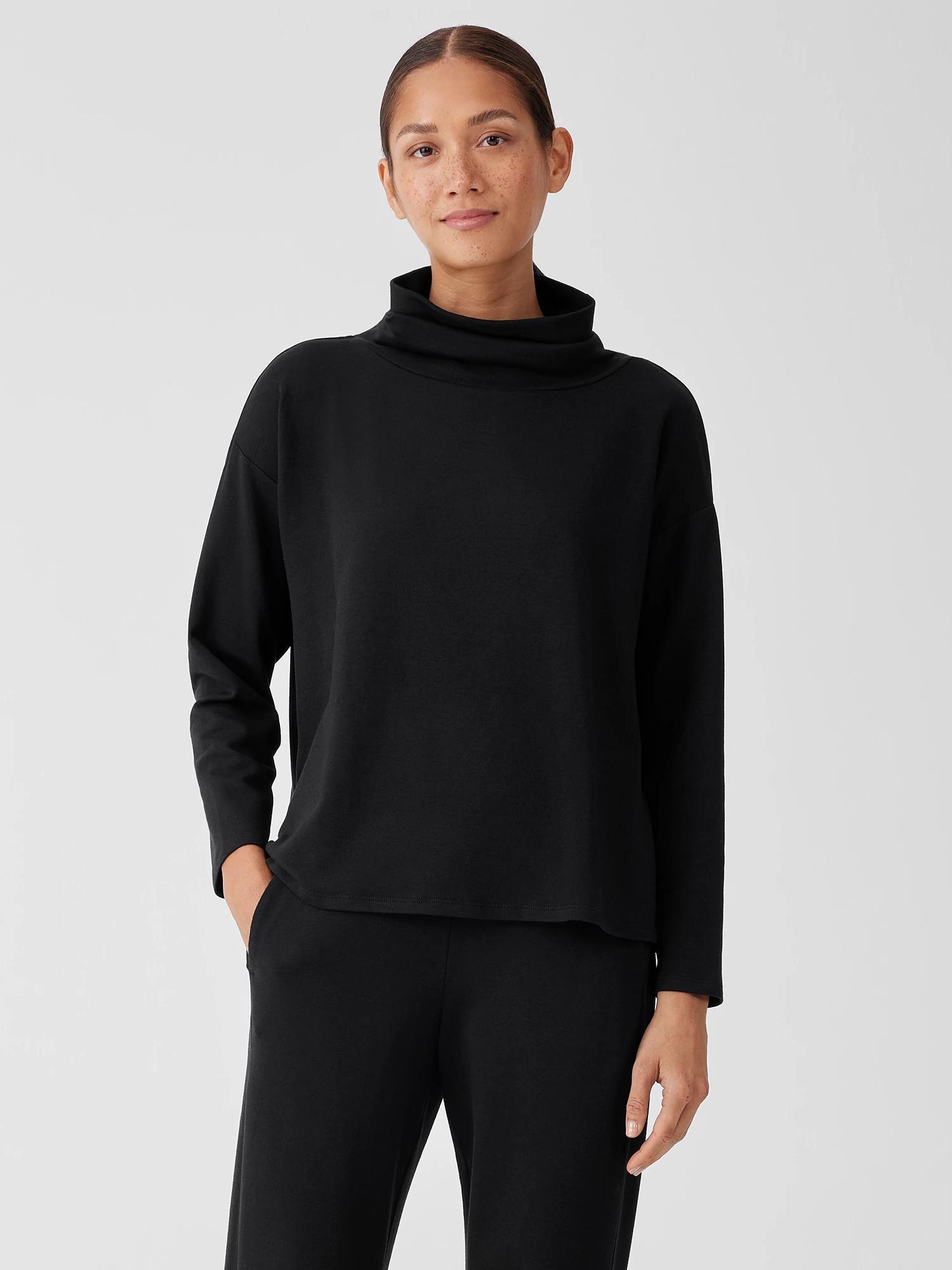 EILEEN FISHER Cozy Brushed Terry Hug Funnel Neck Topfemale Product Image