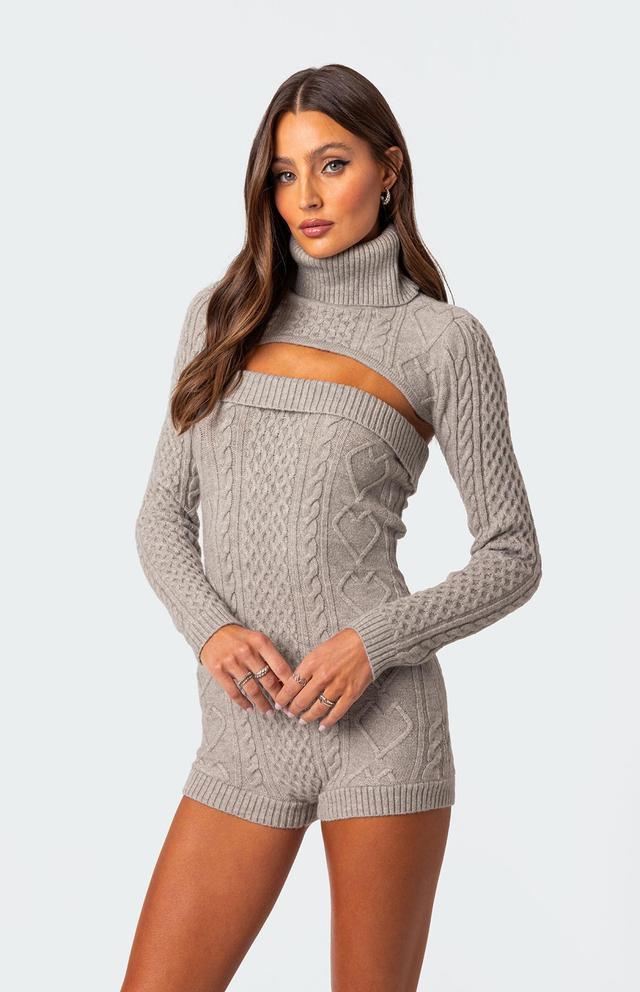 Edikted Women's Finnley Two Piece Cable Knit Romper Product Image