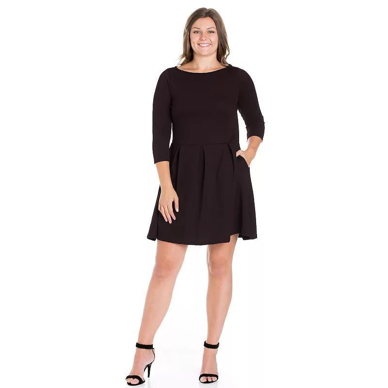 Plus Size 24seven Comfort Apparel Perfect Fit and Flare Pocket Dress, Womens Product Image