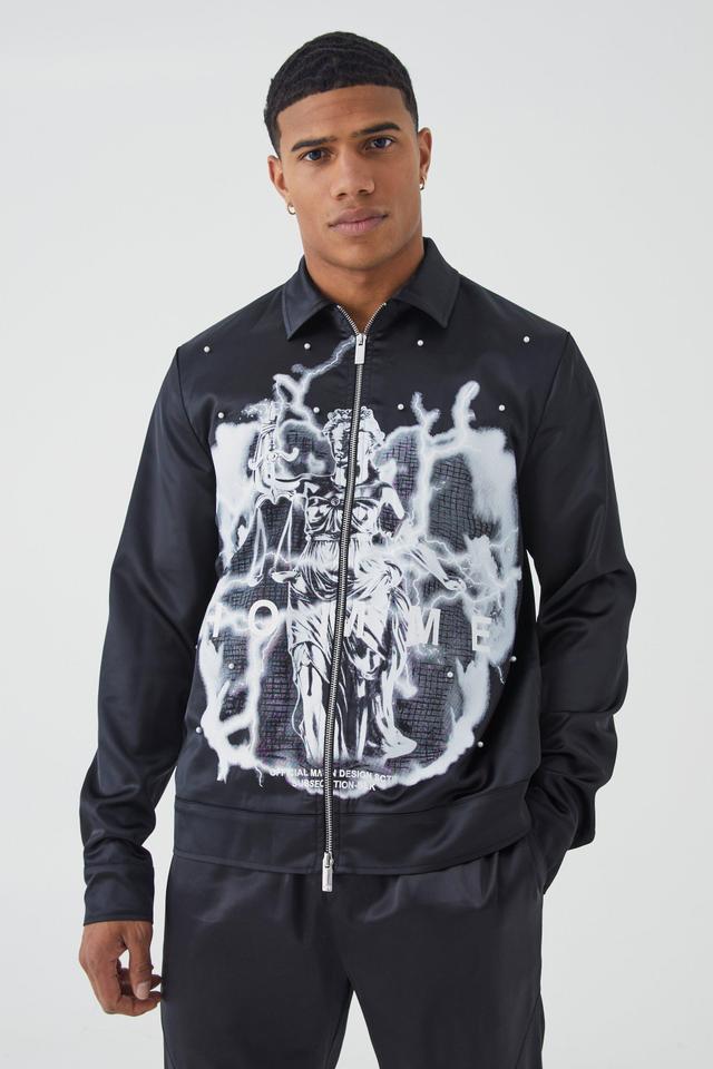 Embellished Satin Harrington | boohooMAN USA Product Image