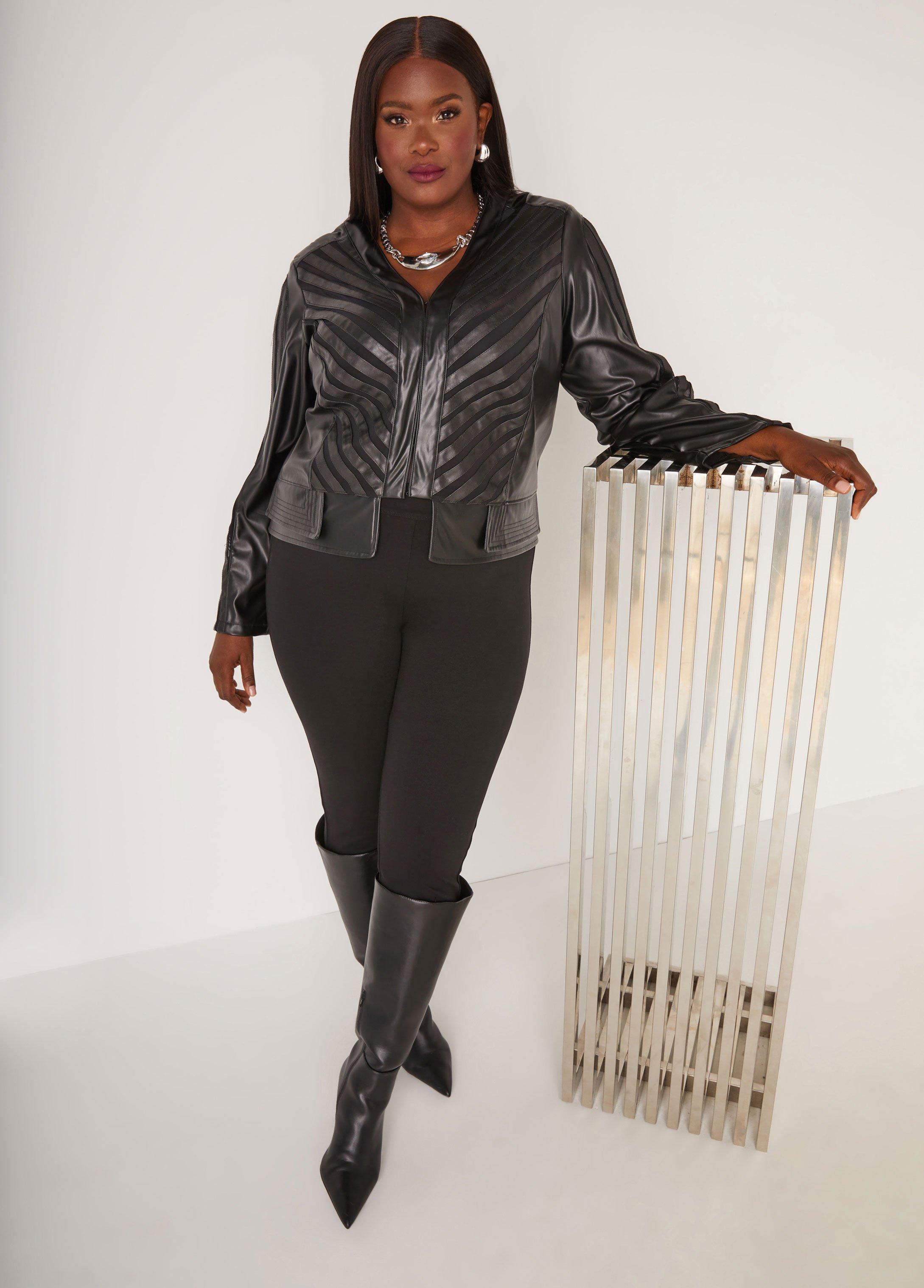 Plus Size Striped Faux Leather Jacket Ashley Stewart Product Image