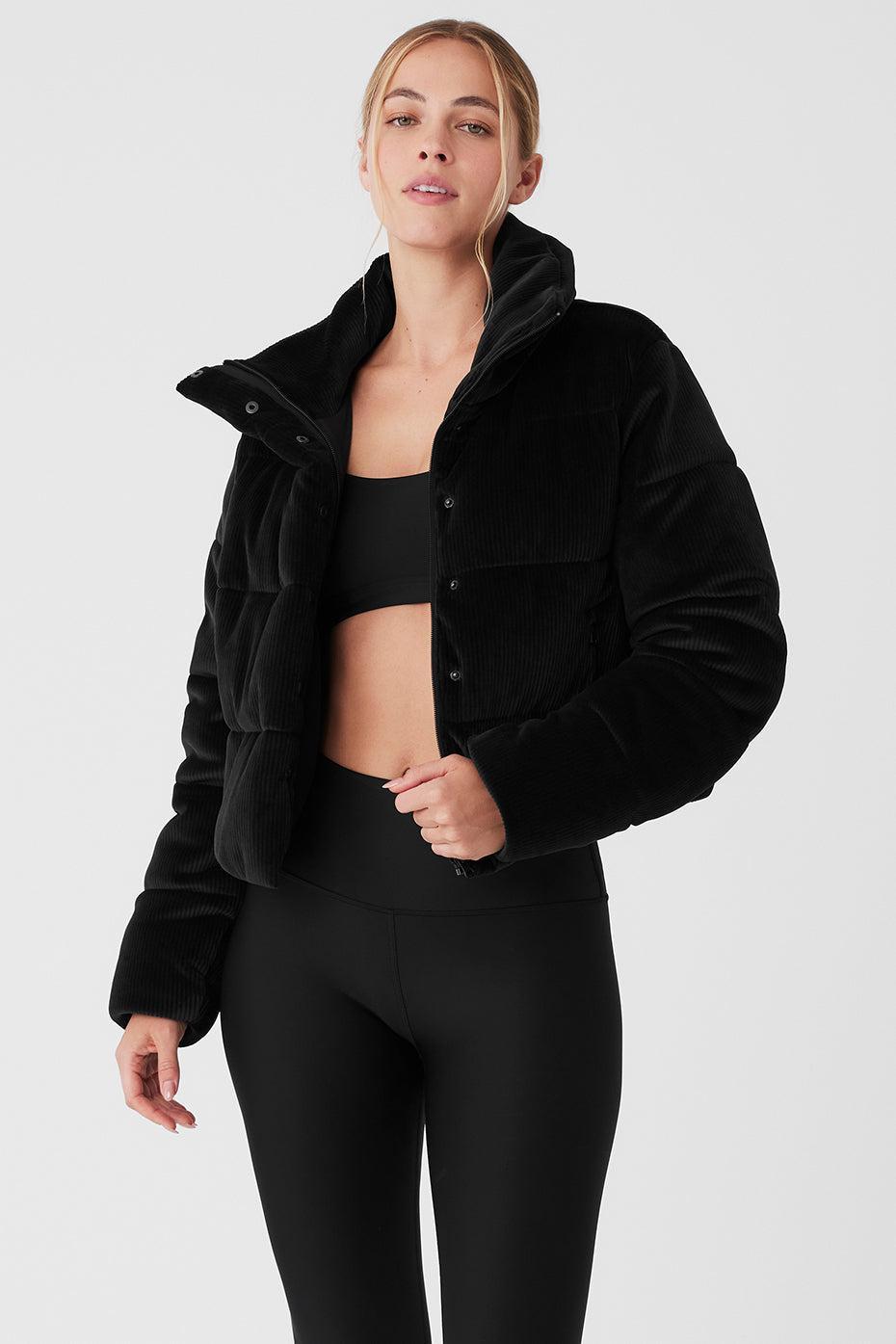 Ribbed Velour Gold Rush Puffer - Black Female Product Image