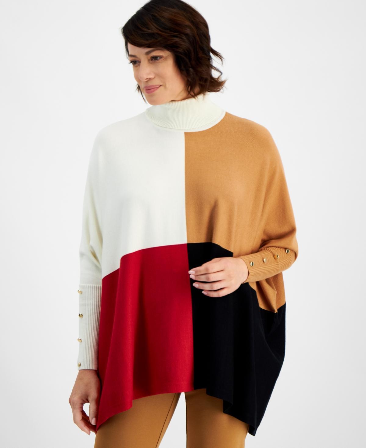 Jm Collection Womens Colorblocked Square Poncho Sweater, Created for Macys Product Image