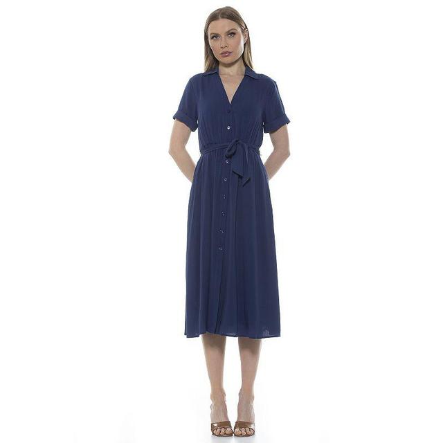 Womens ALEXIA ADMOR Liv Button-Down Midi Shirt Dress Blue Product Image