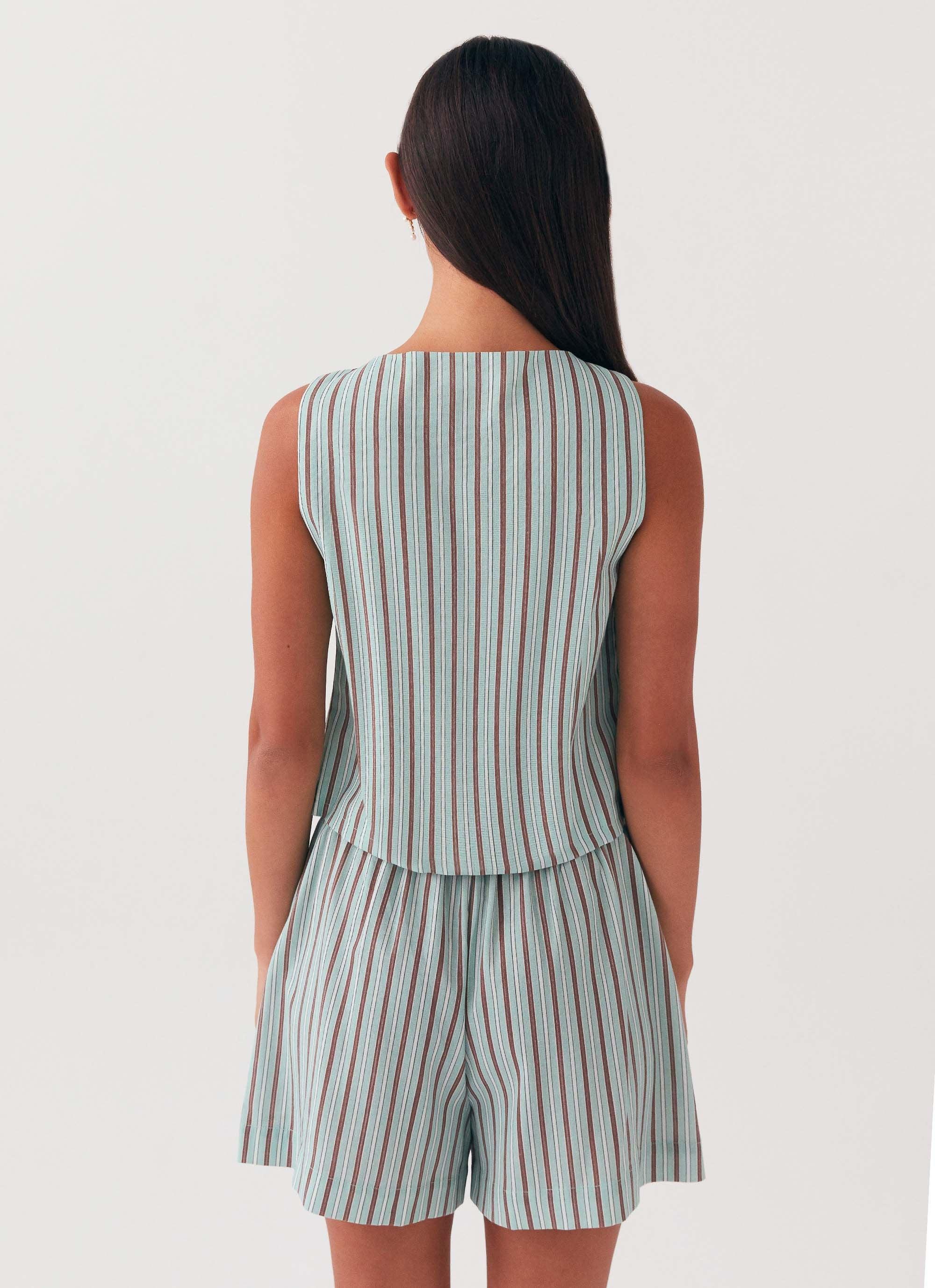 Tina Linen Vest Top - Coastal Stripe Product Image