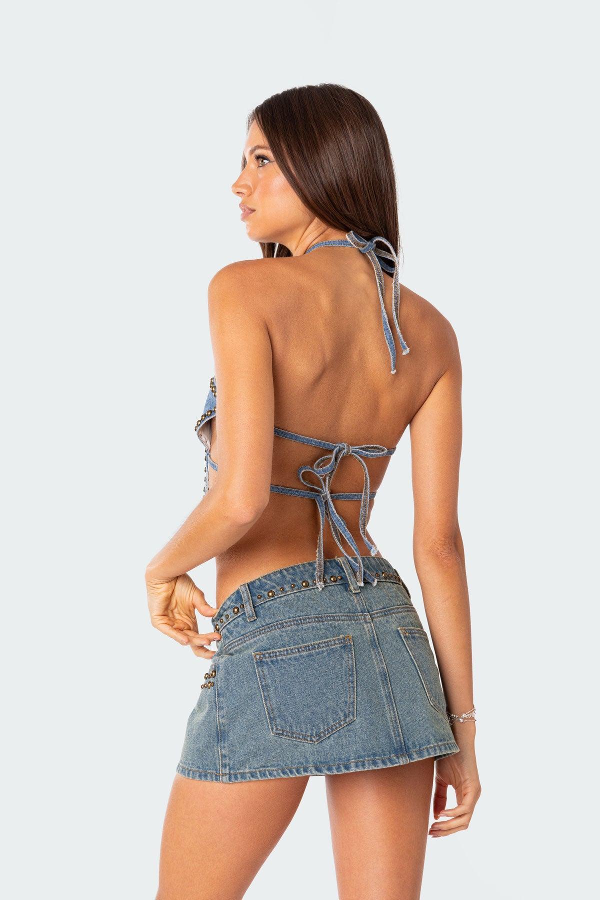 Starlet Studded Denim Crop Top Product Image