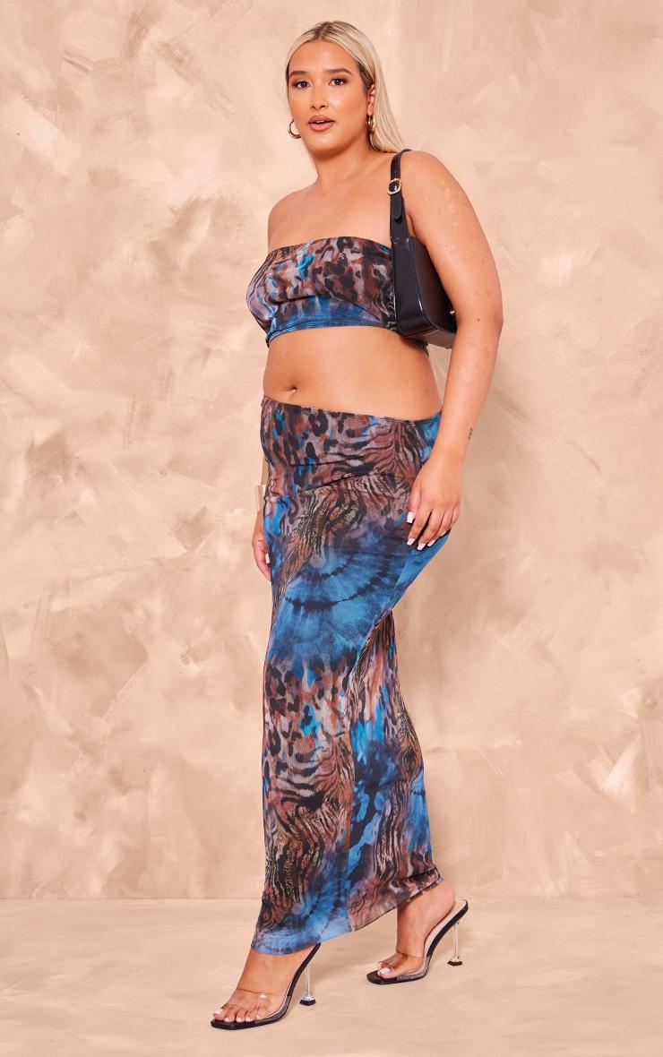 Plus Blue Animal Print Meshed Cut Out Maxi Dress Product Image