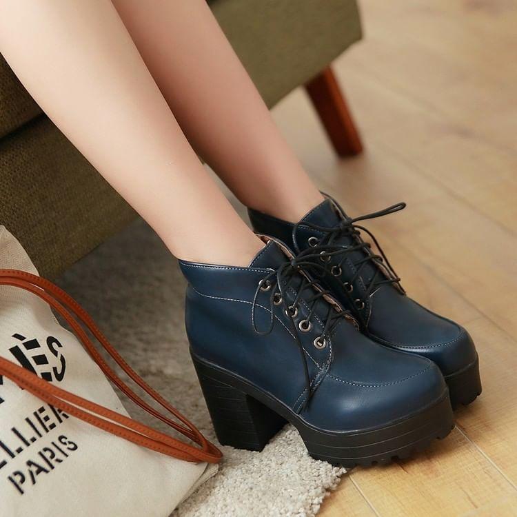 Block Heel Lace-Up Ankle Boots Product Image