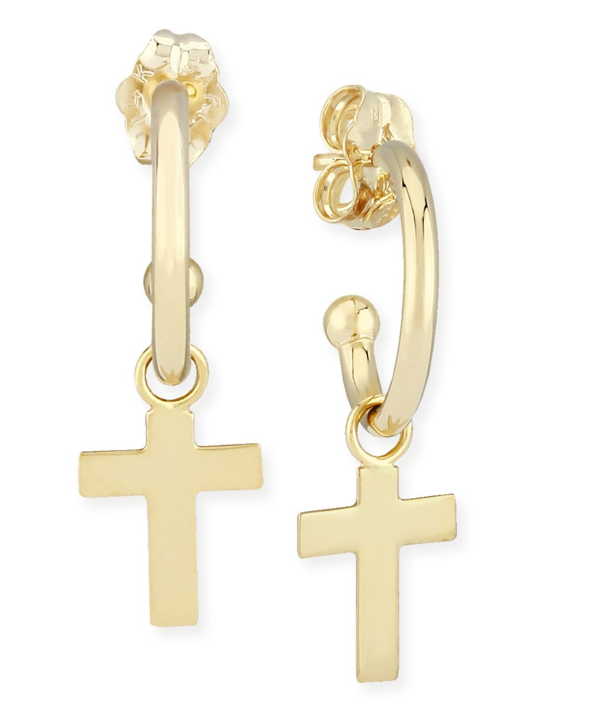 Dangle Cross Hoop Earrings in 14k Gold Product Image