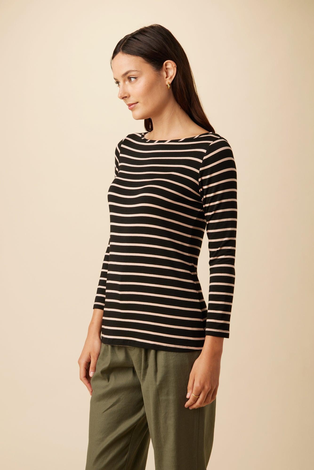 Francoise 3/4 Sleeve Modal Tee - Harbor Black and Soft Pink - ReAmour Product Image