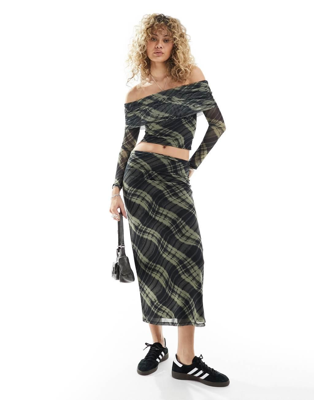 Reclaimed Vintage slip skirt in mesh check Product Image