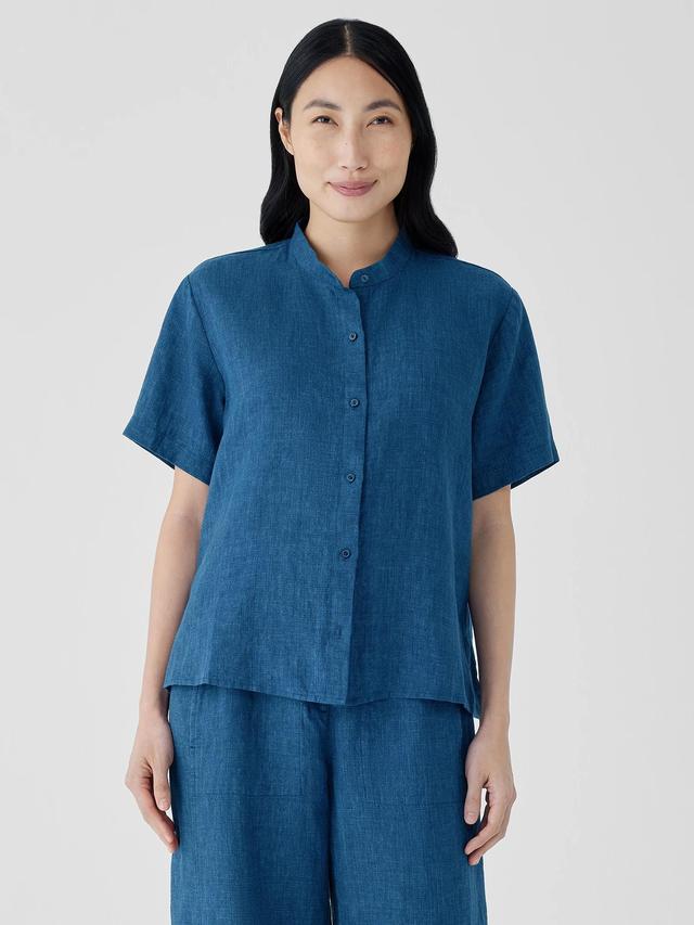 EILEEN FISHER Washed Organic Linen Délavé Band Collar Shirtfemale Product Image