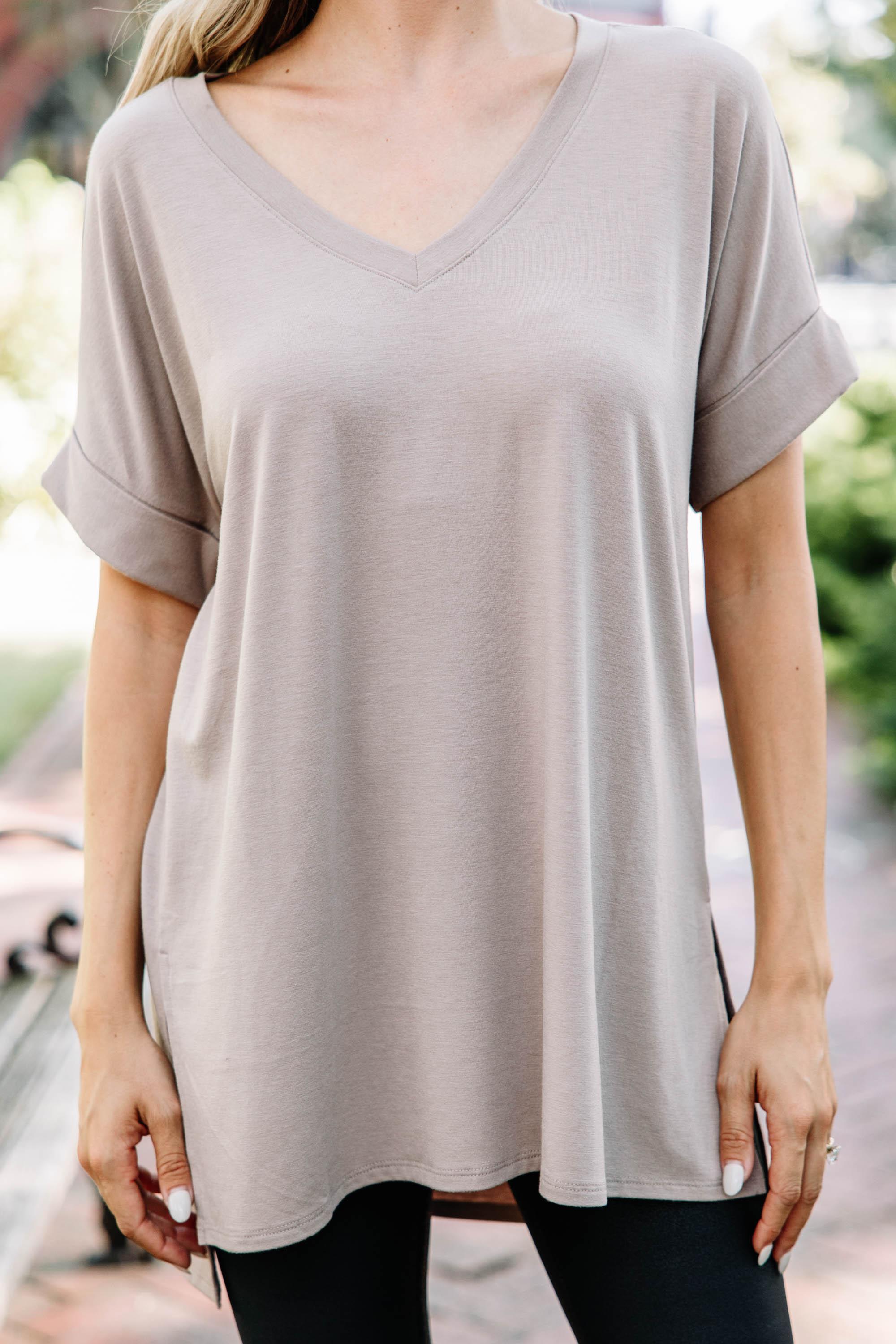 Make Your Life Easy Ash Mocha Brown V-Neck Top Female Product Image