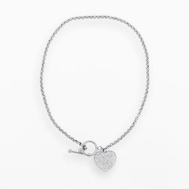 LYNX Stainless Steel Crystal Heart Charm Necklace, Womens White Product Image