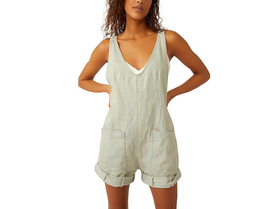 Free People High Roller Railroad Stripe Cotton Short Overalls Product Image