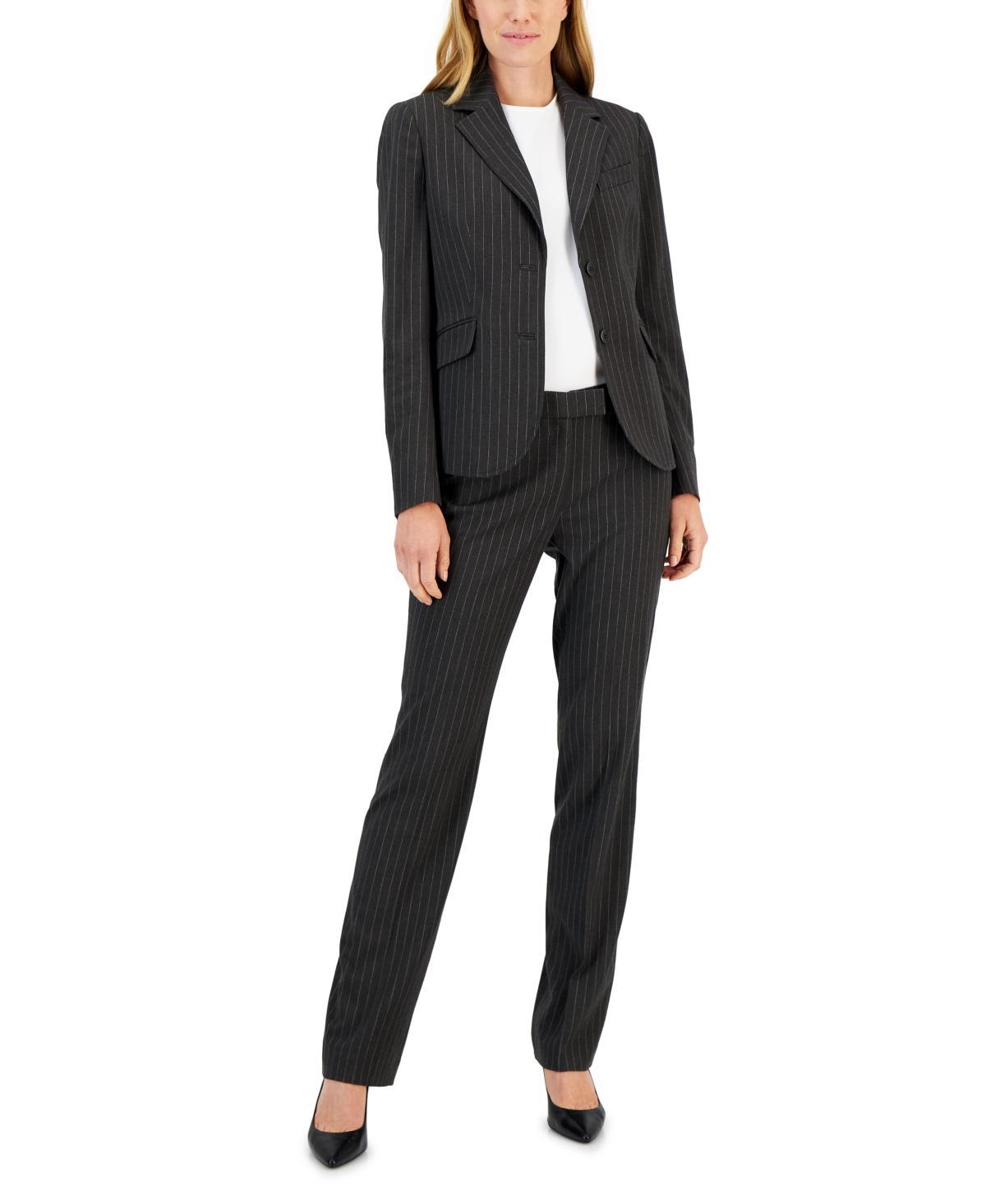 Anne Klein Womens Pinstripe Two-Button Jacket & Flare-Leg Pants & Pencil Skirt - Charcoal Product Image