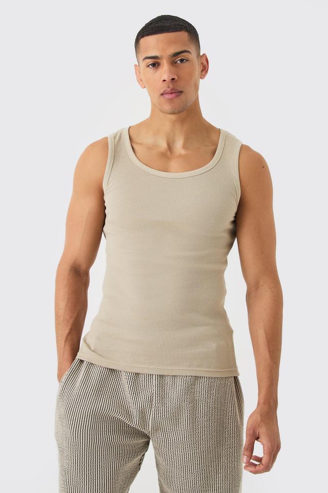 Ribbed Muscle Fit Vest | boohooMAN USA Product Image