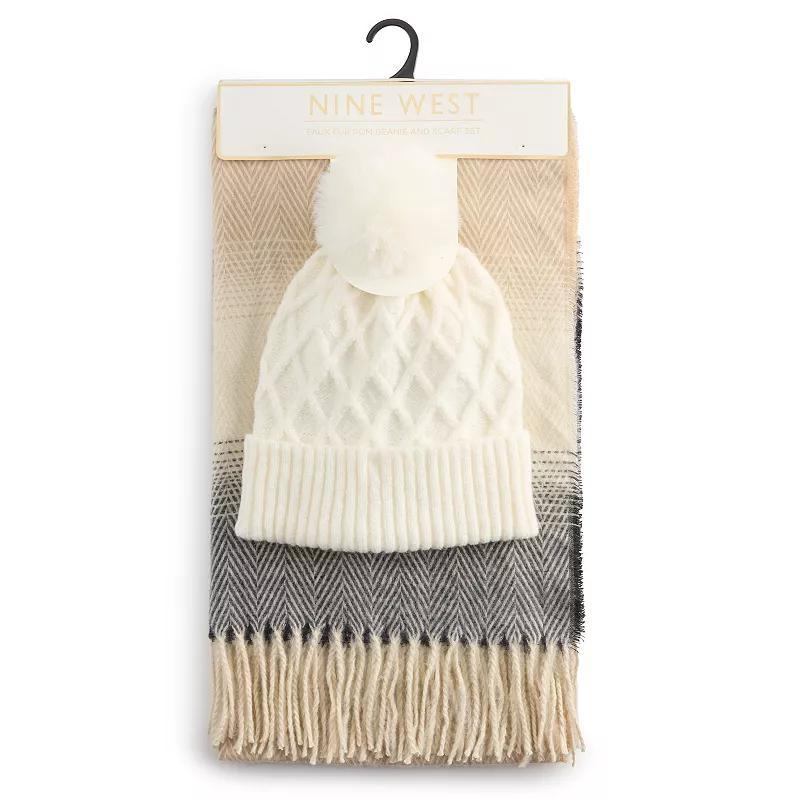 Womens Nine West Chevron Stripe Hat and Scarf Set Product Image