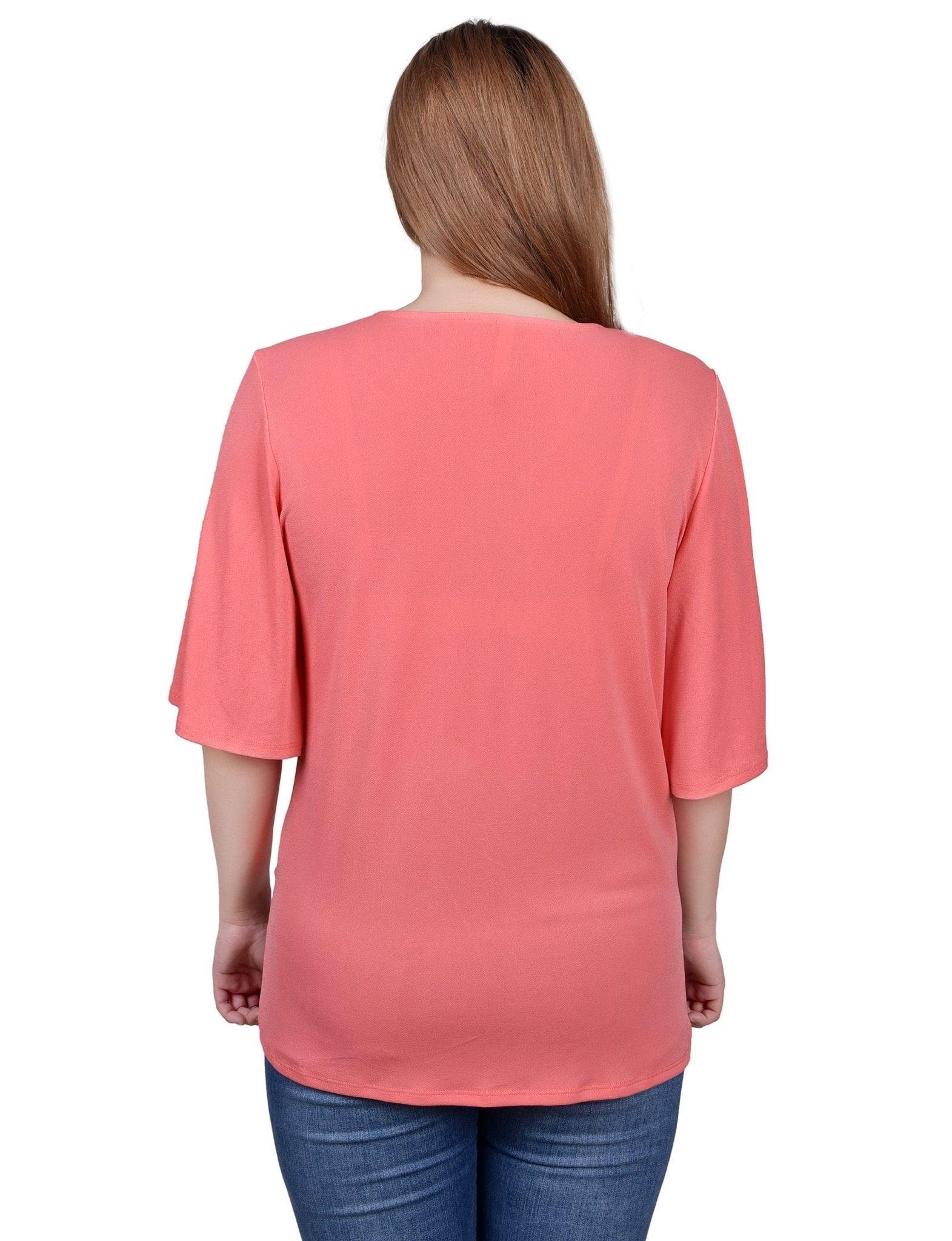 Elbow Sleeve Tie-Front Top - Petite Product Image