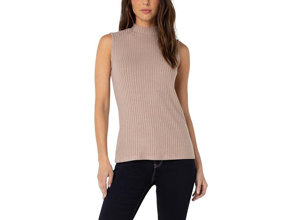 Liverpool Los Angeles Mock Neck Sleeveless Rib Knit Top (Sandstone ) Women's Clothing Product Image