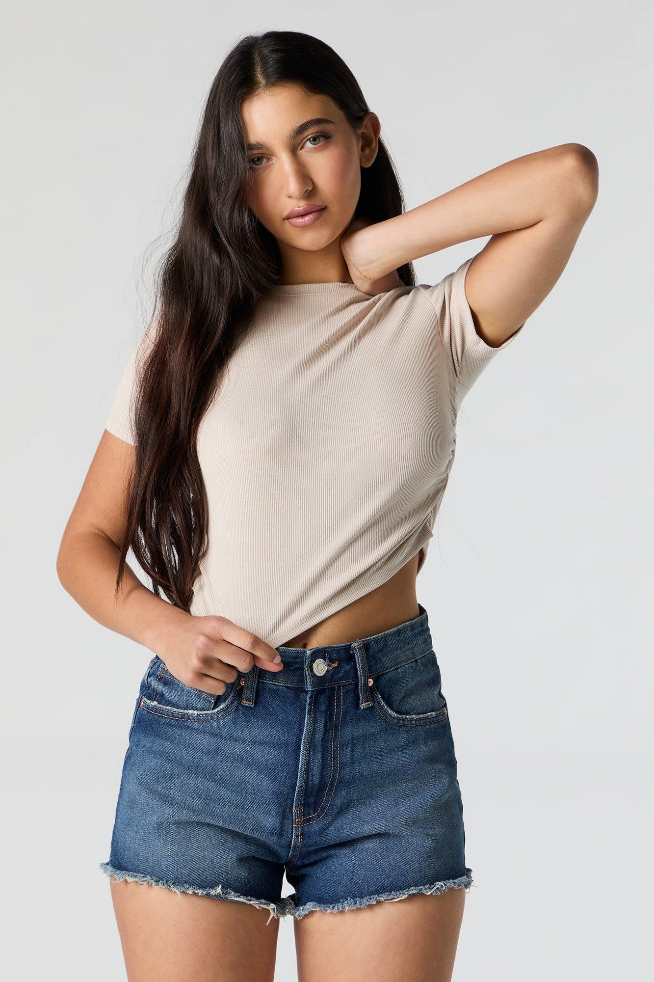 Ribbed Side Cinched Cropped T-Shirt Female Product Image