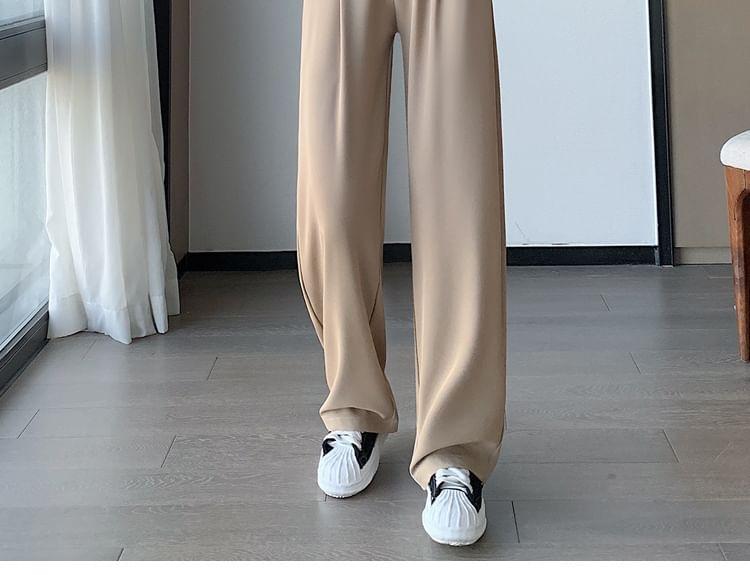 High Waist Plain Wide Leg Dress Pants Product Image