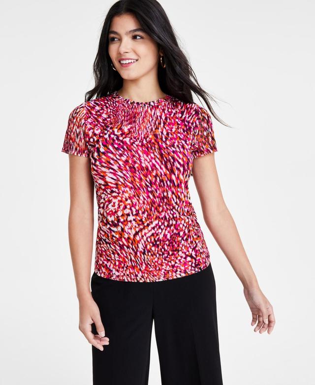 Bar Iii Womens Printed Short-Sleeve Mesh Top, Created for Macys Product Image