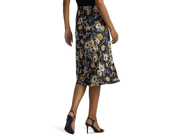 LAUREN Ralph Lauren Floral Satin Charmeuse Midi Skirt Multi) Women's Skirt Product Image