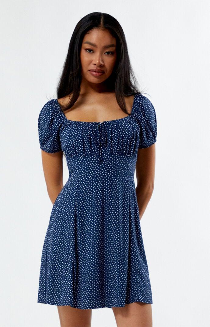 Women's Tie Front Mini Dress in Navy/White - Product Image