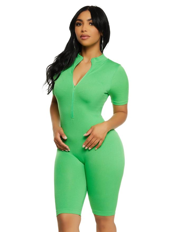 Womens Seamless Ribbed Zip Front Romper Product Image