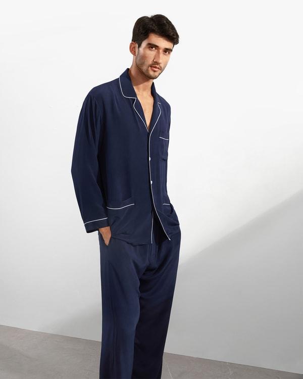 Silk Pajamas Set With Lapel Collar Product Image