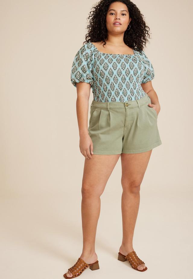 Maurices Plus Size Womens Pleated Twill High Rise 3.5In Shorts Green Size 14W Product Image